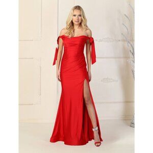 Red Gala Long Cowl Neck Off The Shoulder Trumpet Dress By May Queen MQ1858
